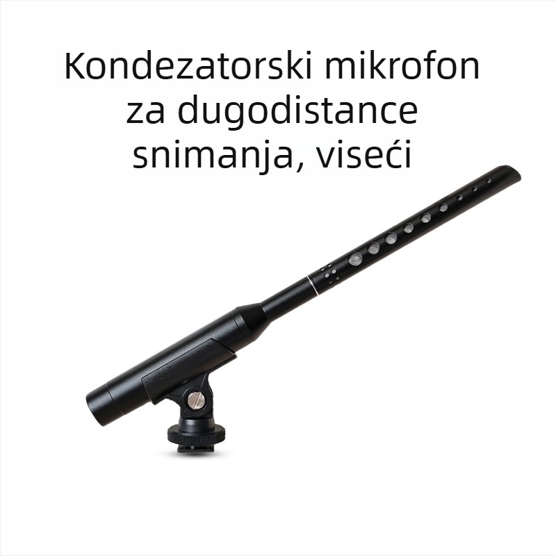 Vješeni kondenzatorski mikrofon za studij, nastavu i snimanje | superkardioidni uzorak | raspon frekvencija 20 Hz–20 kHz | SNR ≥70 dB | phantom napajanje 48V | bežična kompatibilnost