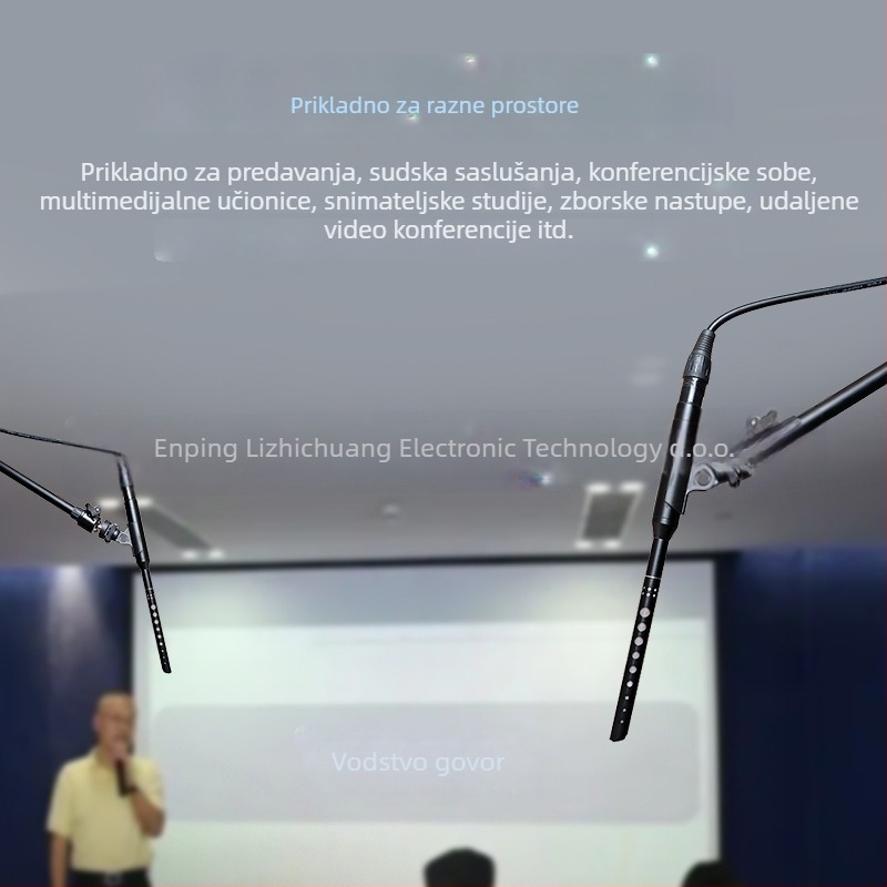 Vješeni kondenzatorski mikrofon za studij, nastavu i snimanje | superkardioidni uzorak | raspon frekvencija 20 Hz–20 kHz | SNR ≥70 dB | phantom napajanje 48V | bežična kompatibilnost