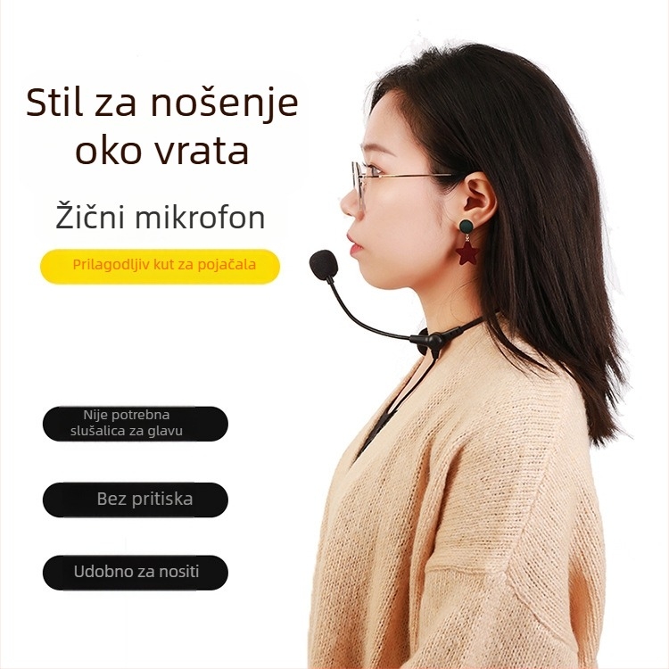 Žični mikrofon za nošenje oko vrata s višefunkcionalnim zvučnikom za konferencije — mono, 60 Hz–15 kHz, SNR ≥70 dB, 1 W, bez baterije