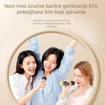Karaoke mikrofon i Bluetooth zvučnik — IPX7 vodootporan, ugrađena baterija 1000–1200 mAh, 5W, Bluetooth 5.3, frekvencijski raspon 100 Hz–20 kHz