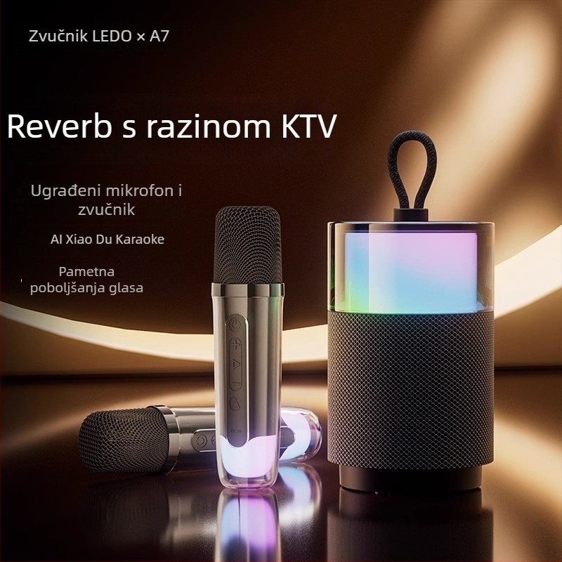 Karaoke mikrofon i Bluetooth zvučnik — IPX7 vodootporan, ugrađena baterija 1000–1200 mAh, 5W, Bluetooth 5.3, frekvencijski raspon 100 Hz–20 kHz