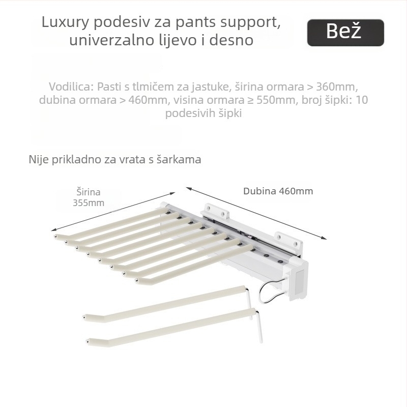 Bočni držač za hlače u ormariću, model JH-128; materijali: plastika, aluminijska legura, ugljični čelik; elektroplatiranje; stil: moderni minimalistički; marka: Lucky