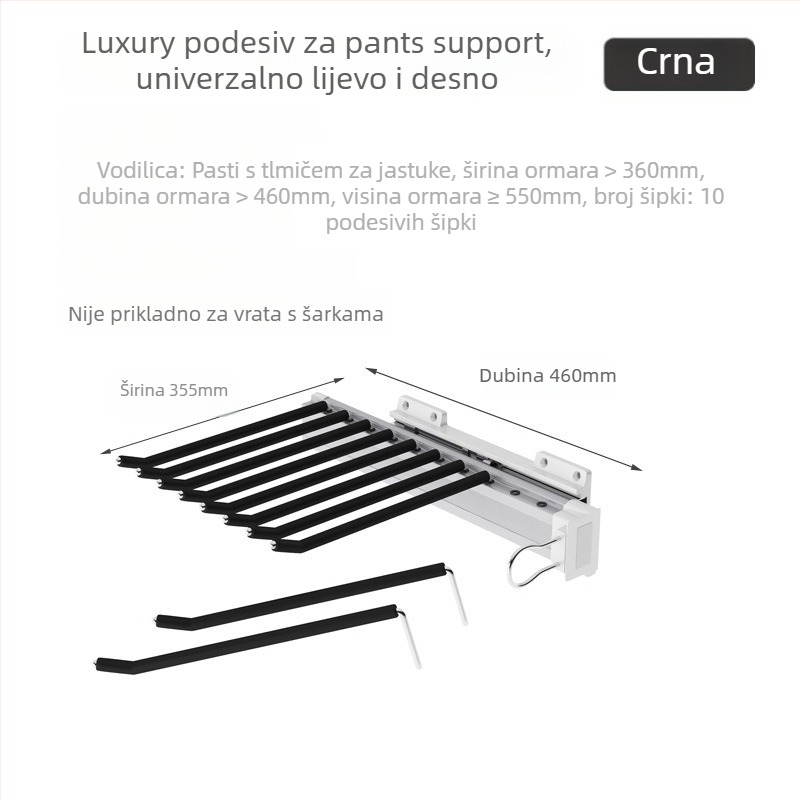 Bočni držač za hlače u ormariću, model JH-128; materijali: plastika, aluminijska legura, ugljični čelik; elektroplatiranje; stil: moderni minimalistički; marka: Lucky