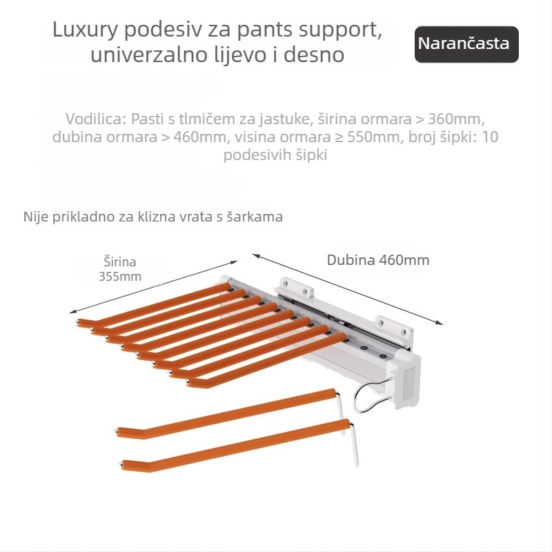 Bočni držač za hlače u ormariću, model JH-128; materijali: plastika, aluminijska legura, ugljični čelik; elektroplatiranje; stil: moderni minimalistički; marka: Lucky