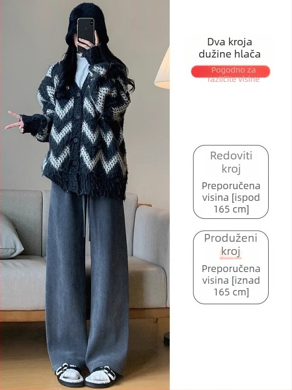 Ženske ravne hlače visokim strukom, 80-90% poliester, elegantan gradski stil, jesen 2025