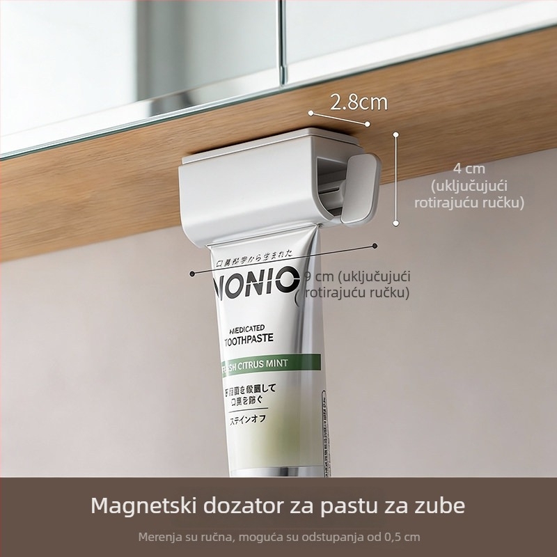 Magnetski dozator za pastu ispod ogledala u ormaru, držač za čaše i četkice, klips za istiskivanje kreme za lice