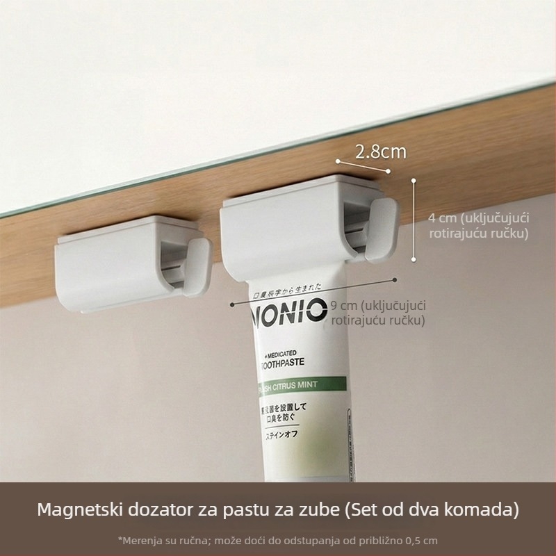 Magnetski dozator za pastu ispod ogledala u ormaru, držač za čaše i četkice, klips za istiskivanje kreme za lice