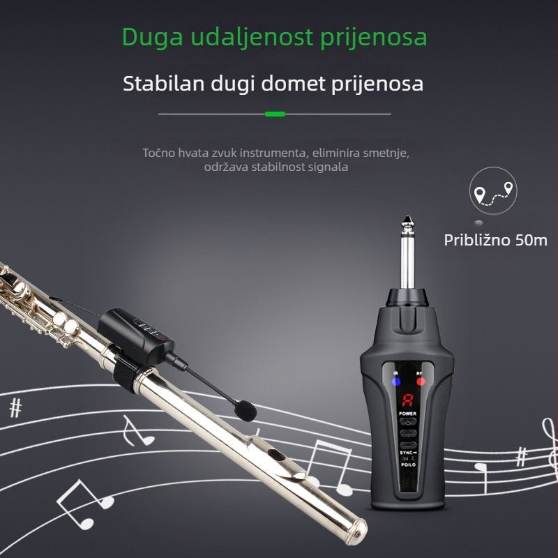 Aishangda DT-5 Mikrofoni za glazbene instrumente s ugrađenom baterijom, frekvencijski raspon 30 Hz–15 kHz, SNR ≥85 dB, trajanje baterije 6–8 h