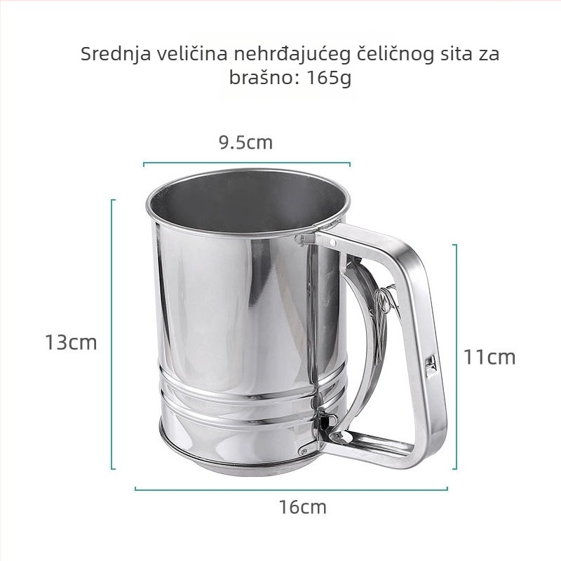 Nehrđajuće čelično sito za brašno s finom mrežom, ručno kuhinjsko sito