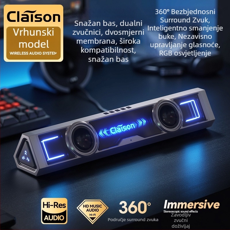 Desktop Bluetooth zvučnik s USB napajanjem, Bluetooth 5.3, raspon frekvencija 100 Hz–20 kHz, SNR ≥85 dB, snaga 6 W