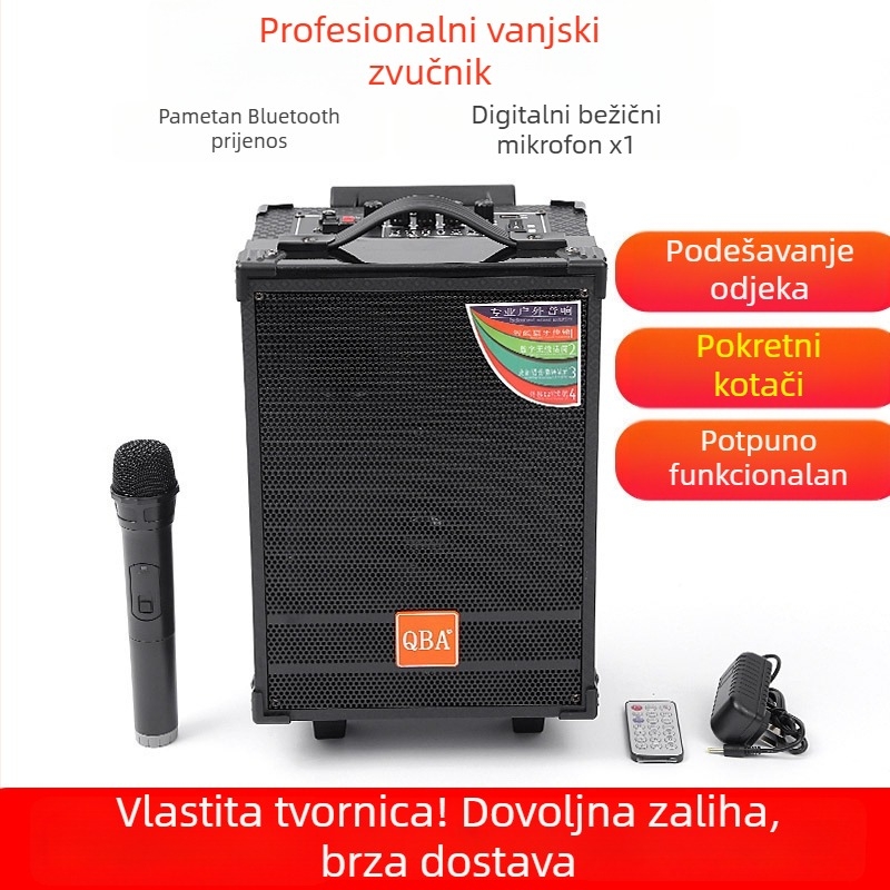 Vanjski Bluetooth zvučnik s drvenim kućištem, 100W, 2 zvučnika, Bluetooth 4.0, ugrađena baterija 2000-4000 mAh, 60 Hz-15 kHz