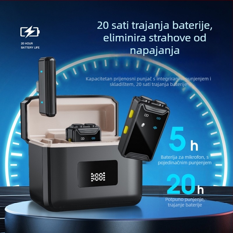 SX22 bežični lavalier mikrofon za uživo emitiranje, opseg 20 Hz–20 kHz, SNR ≥70 dB, Bluetooth 5.0, bez ugrađene baterije