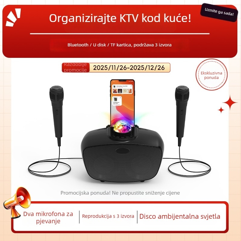 Integrirani mikrofon i zvučnik s 3.5 mm ulazom, raspon frekvencija 100 Hz-20 kHz, SNR >=85 dB, ugrađena baterija 1000-1200 mAh, snaga 10 W