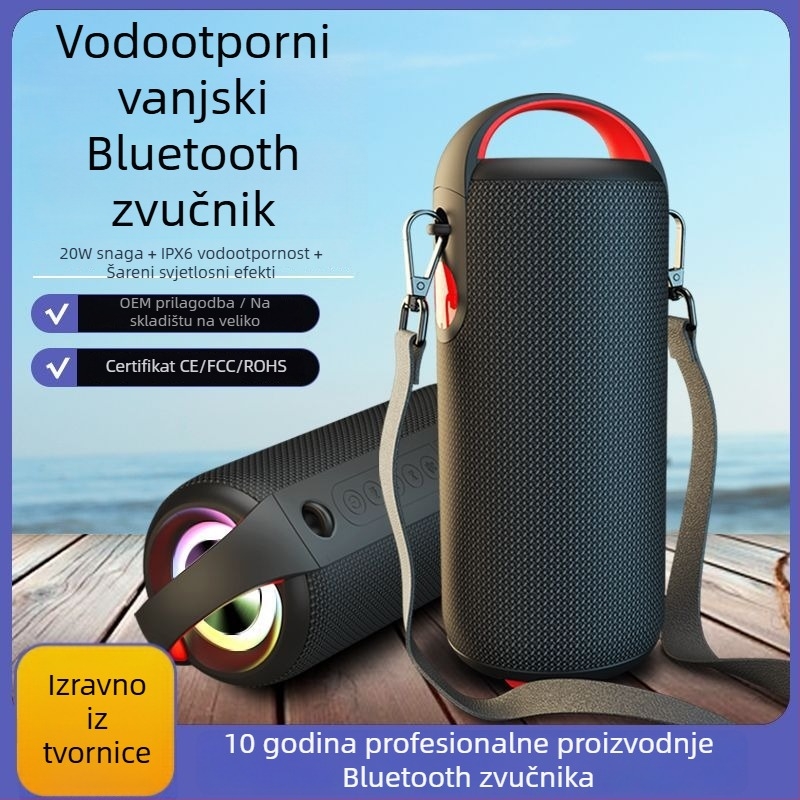 Bluetooth zvučnik visoke snage, IPX6 vodootpornost, izlaz 20W, ugrađena baterija 4000–6000 mAh, Bluetooth 5.1, frekvencijski odziv 100 Hz–20 kHz