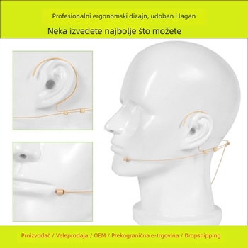 Kondenzatorski mikrofon za headset na glavi s ušnom kopčom – za live prijenos, govor na pozornici i podučavanje, Little Bee