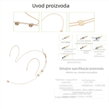 Kondenzatorski mikrofon za headset na glavi s ušnom kopčom – za live prijenos, govor na pozornici i podučavanje, Little Bee