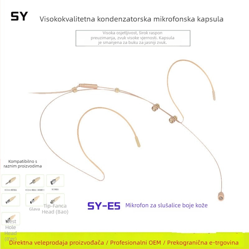 Kondenzatorski mikrofon za headset na glavi s ušnom kopčom – za live prijenos, govor na pozornici i podučavanje, Little Bee