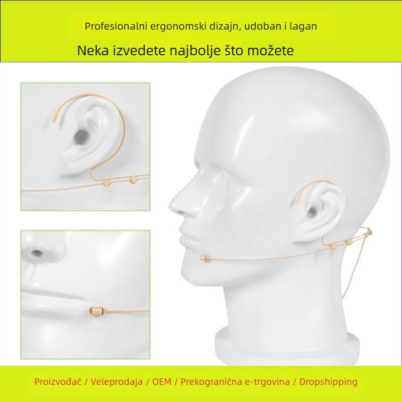 Kondenzatorski mikrofon za headset na glavi s ušnom kopčom – za live prijenos, govor na pozornici i podučavanje, Little Bee