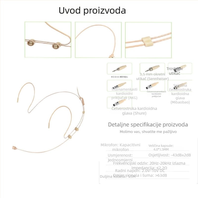 Kondenzatorski mikrofon za headset na glavi s ušnom kopčom – za live prijenos, govor na pozornici i podučavanje, Little Bee