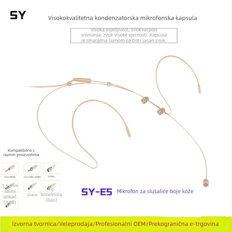 Kondenzatorski mikrofon za headset na glavi s ušnom kopčom – za live prijenos, govor na pozornici i podučavanje, Little Bee