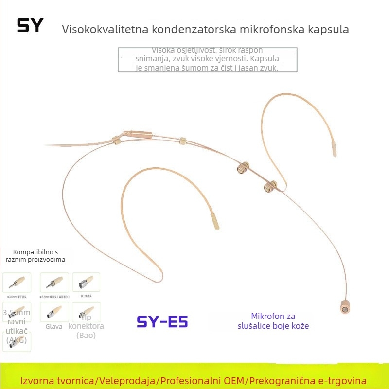Kondenzatorski mikrofon za headset na glavi s ušnom kopčom – za live prijenos, govor na pozornici i podučavanje, Little Bee