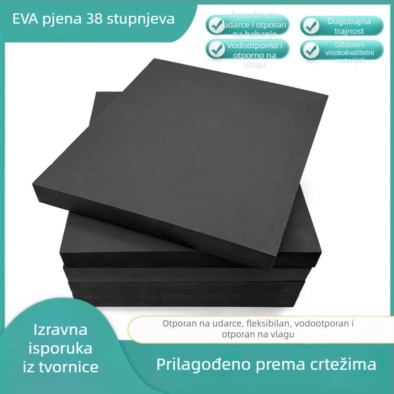 EVA pjena ploča – ploča za zaštitu visoke gustoće, gustoća 38, materijal EVA, debljina 1–100 mm, površina bez ispisa, mogućnost prilagodbe (Materijal: EVA; Gustoća: 38; Debljina: 1–100 mm; Prilagodba)