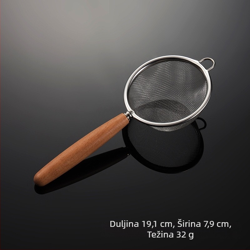 304 nehrđajući čelik mrežasto cjedilo s drvenom drškom – višestruko funkcijsko sito za sokove, sojino mlijeko, pečenje i brašno; protuklizno, zaštita od opeklina, s jednom kukom