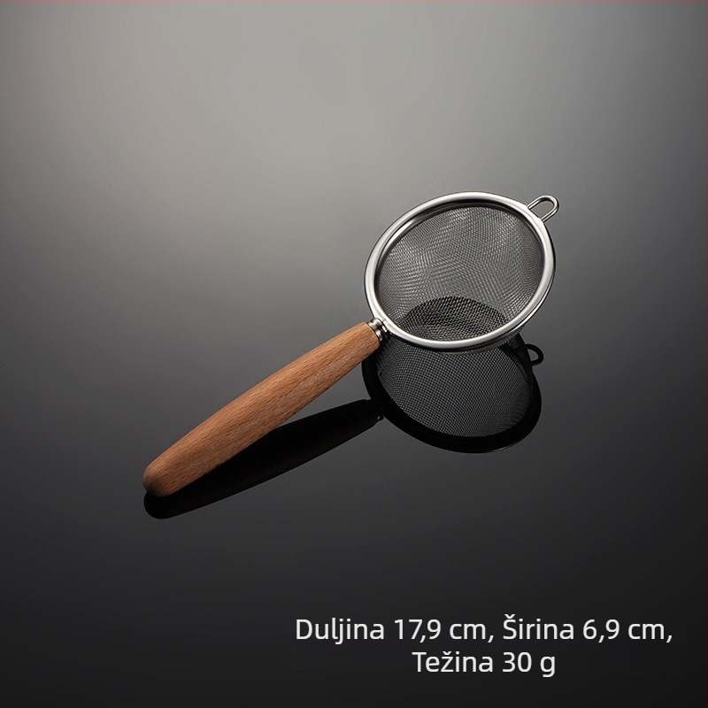 304 nehrđajući čelik mrežasto cjedilo s drvenom drškom – višestruko funkcijsko sito za sokove, sojino mlijeko, pečenje i brašno; protuklizno, zaštita od opeklina, s jednom kukom
