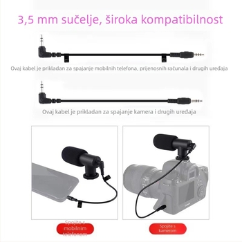 Kamera shotgun mikrofon, dizajn u obliku L, 3,5 mm priključak, za snimanje videa, frekvencijski raspon 100 Hz-20 kHz, SNR ≥70 dB