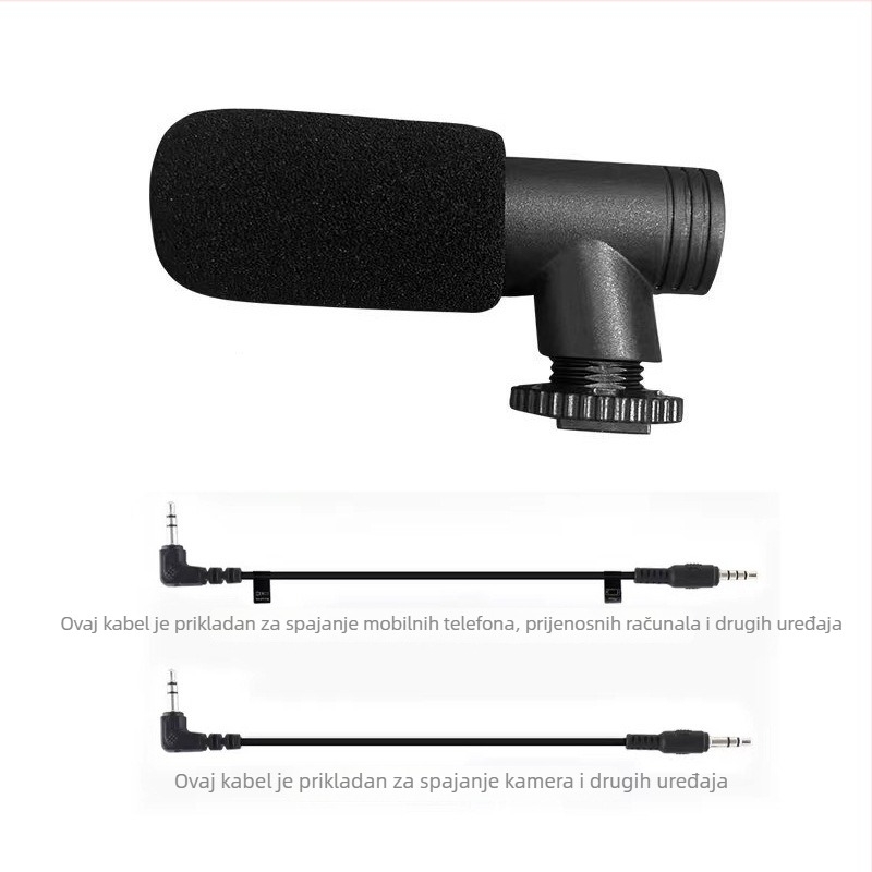 Kamera shotgun mikrofon, dizajn u obliku L, 3,5 mm priključak, za snimanje videa, frekvencijski raspon 100 Hz-20 kHz, SNR ≥70 dB