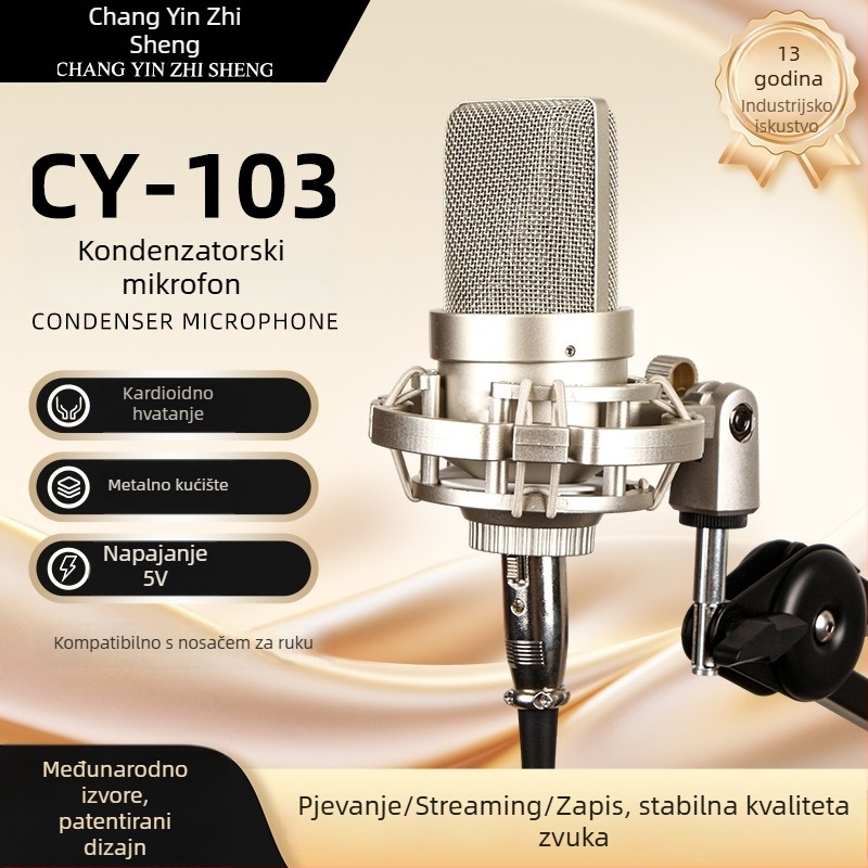Cymic Cy-103 kondenzatorski mikrofon, velika dijafragma, žičani, superkardioidni, raspon frekvencija 30 Hz–15 kHz