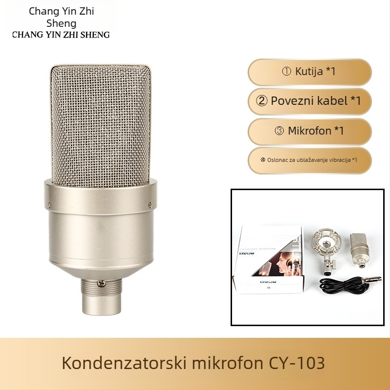 Cymic Cy-103 kondenzatorski mikrofon, velika dijafragma, žičani, superkardioidni, raspon frekvencija 30 Hz–15 kHz