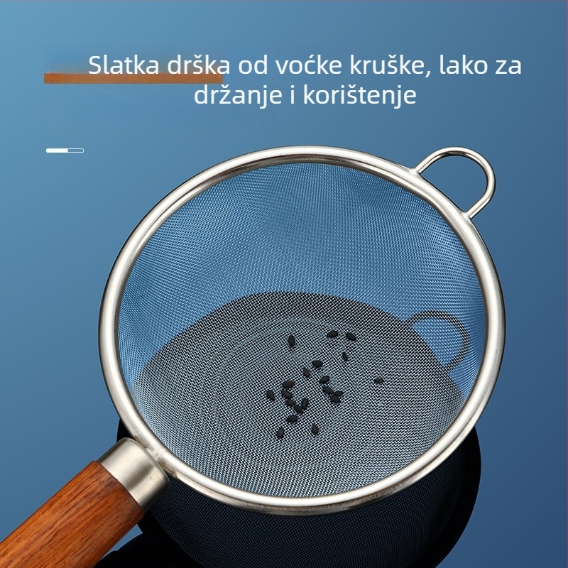 Sito za brašno od 304 nehrđajućeg čelika s drvenom drškom, mreža 40, za pečenje