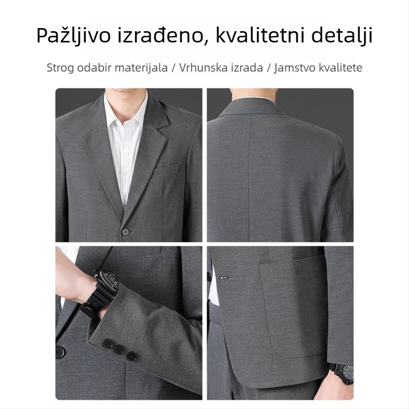 Romon muško casual sako, stojeći ovratnik, jednostruko kopčanje, široka silueta, tanke tkanine, glavni materijal: lan