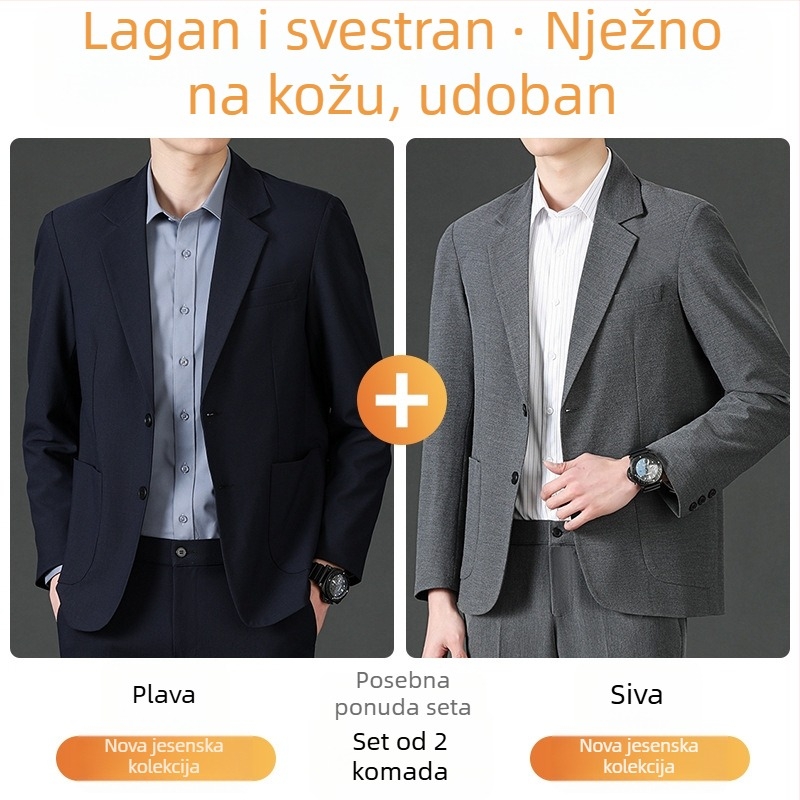 Romon muško casual sako, stojeći ovratnik, jednostruko kopčanje, široka silueta, tanke tkanine, glavni materijal: lan