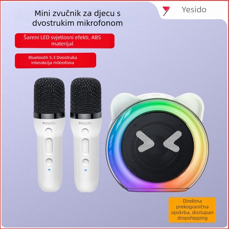 Yesido bežični Bluetooth zvučnik, prenosni dječji karaoke s mikrofonom i subwooferom, sve-u-jednom pojačalo