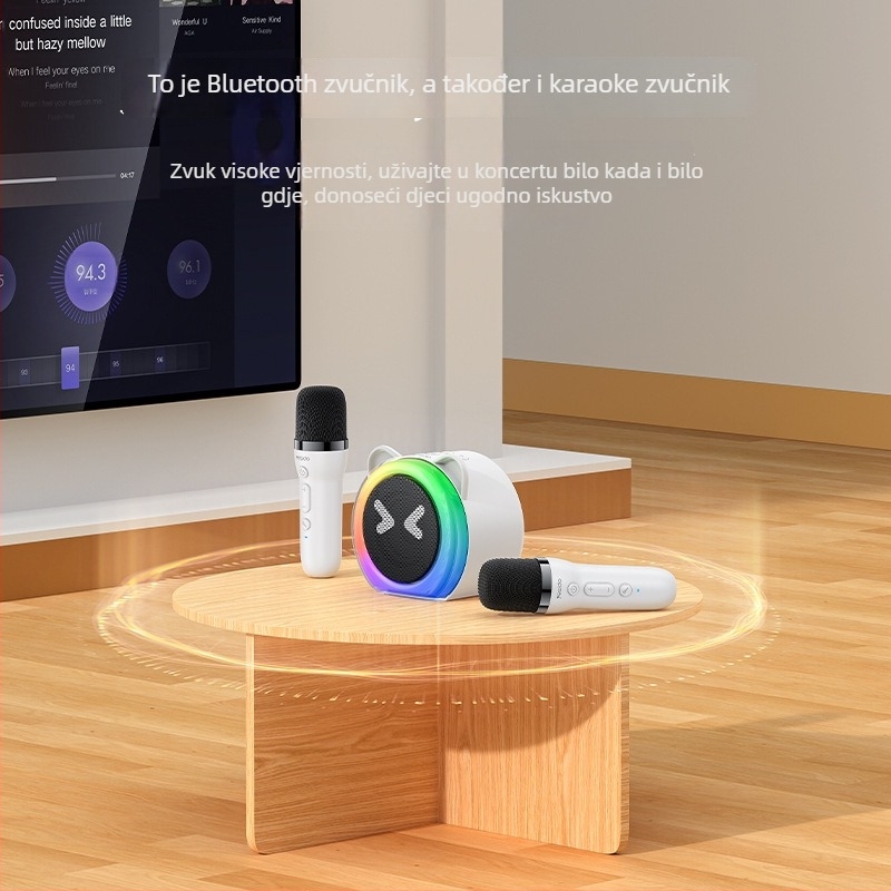 Yesido bežični Bluetooth zvučnik, prenosni dječji karaoke s mikrofonom i subwooferom, sve-u-jednom pojačalo