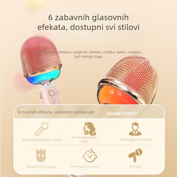 All-in-One karaoke Bluetooth zvučnik s ugrađenim mikrofonom – 5W, Bluetooth 5.0, 20Hz-20kHz, 1200–2000mAh, trajanje 3–6h