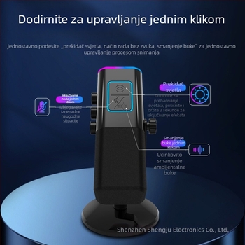AUDIMATRIX USB/XLR kondenzatorski mikrofon s RGB osvjetljenjem, praćenje, 50Hz-15kHz, 5V