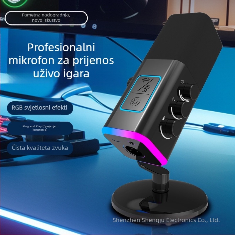 AUDIMATRIX USB/XLR kondenzatorski mikrofon s RGB osvjetljenjem, praćenje, 50Hz-15kHz, 5V