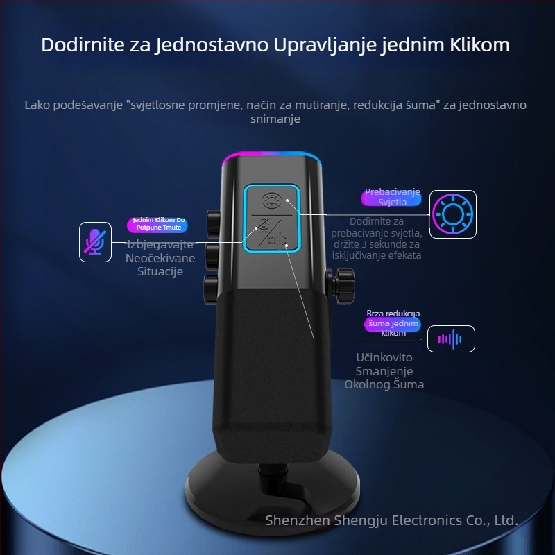 AUDIMATRIX USB/XLR kondenzatorski mikrofon s RGB osvjetljenjem, praćenje, 50Hz-15kHz, 5V