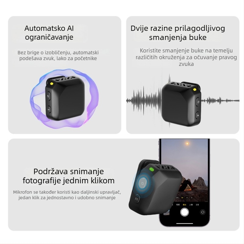 D18 Lavalier mikrofon s AI smanjenjem šuma za live streaming - magnetski klip, žični, dvokanalni, 100 Hz–20 kHz, SNR ≥75 dB, 300–500 mAh, 3–6 h, kompatibilan Apple i Android