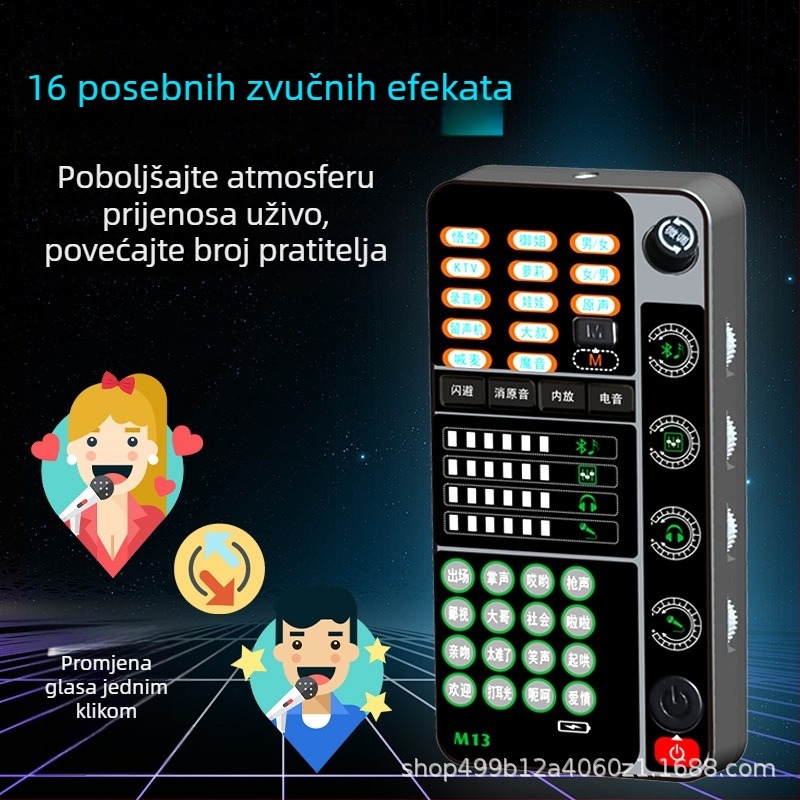 Karta zvuka za livestreaming sa promjenom glasa iz muškog u ženski glas, mikrofon s klipsom, za pozive, igre i karaoke – Novi model M13
