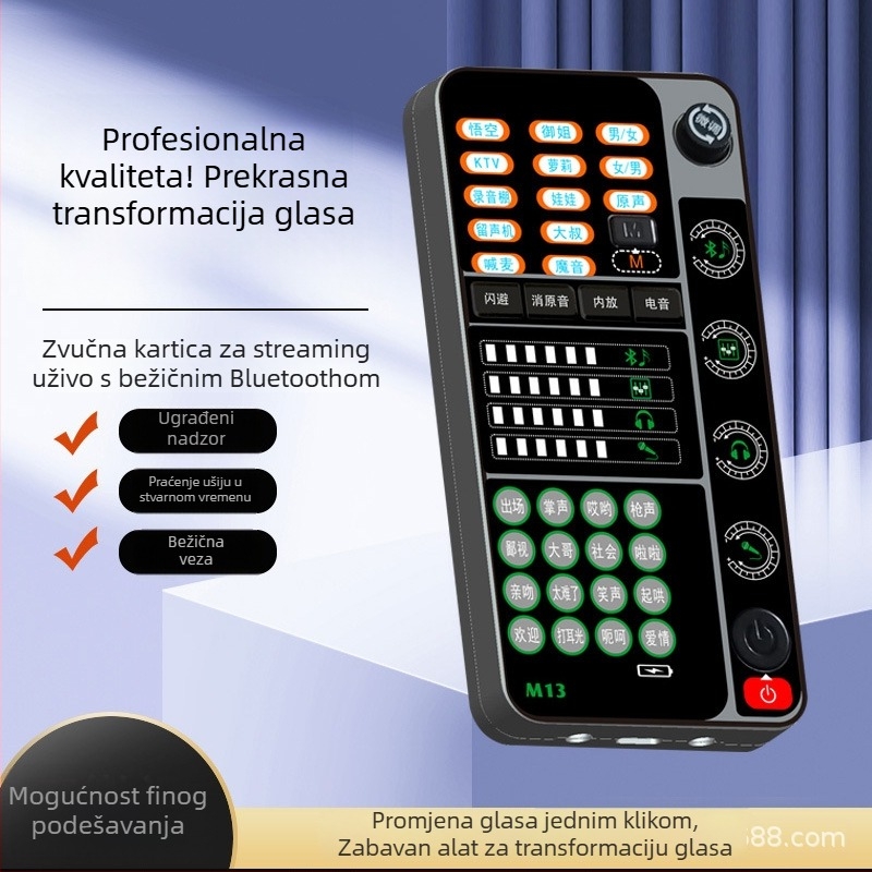 Karta zvuka za livestreaming sa promjenom glasa iz muškog u ženski glas, mikrofon s klipsom, za pozive, igre i karaoke – Novi model M13