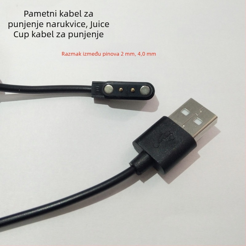 Magnetski USB kabel za punjenje za pametni sat/narukvicu, razmak 2-pinski 4,0 mm, kompatibilan s modelima China Mobile C1, Fumei Tong, Guardian Star, CYW4, G5