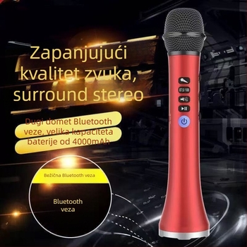 Integrirani Bluetooth karaoke mikrofon sa zvučnikom – 20W izlaz, ugrađena baterija 2000–4000mAh, frekvencijski odziv 100Hz–20kHz, SNR ≥60dB, Bluetooth 4.0