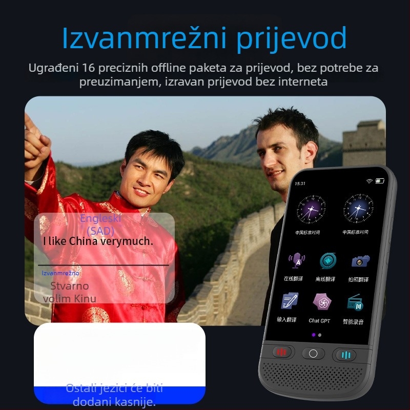 Prijenosni prevoditelj dijaloga u realnom vremenu s višestrukom simultanom tlumačenjem, model F6 Chinese Version, kućište ABS, Li-ion punjiva baterija, 8W zvučnik, podrška ponavljanja glasa