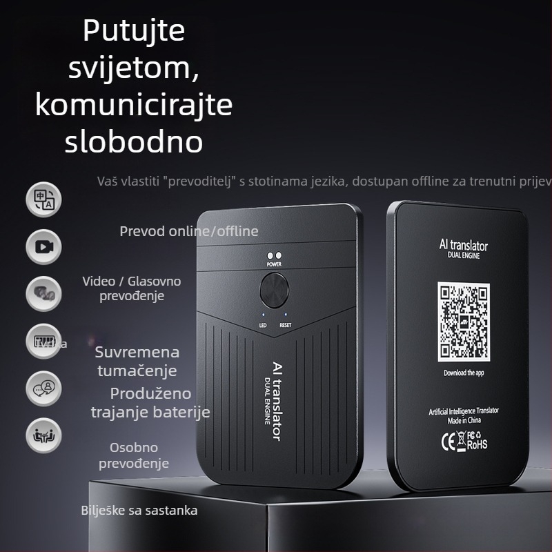 Prijenosni prevoditelj, offline prijevod u stvarnom vremenu uz simultanu interpretaciju, Bluetooth povezana aplikacija, kućište od PC-aluminijske legure
