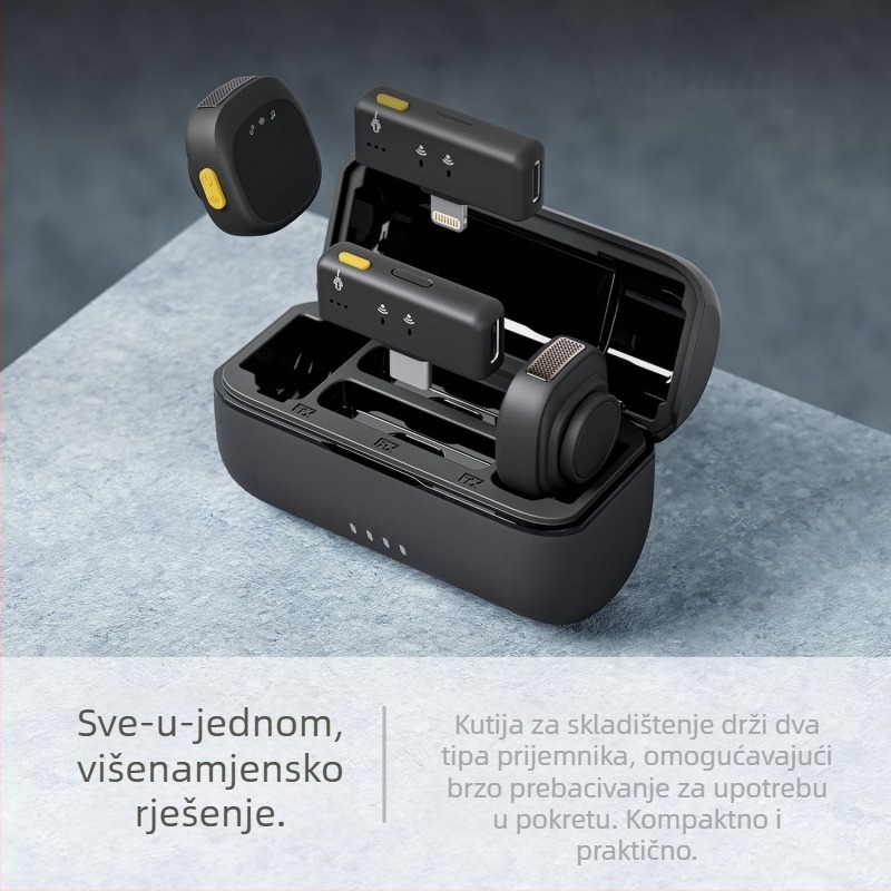 D07 Bežični lavalier mikrofon s magnetskom kopčom za prijenos uživo — Bluetooth 5.2, ugrađena baterija 300–500 mAh, trajanje 3–6 h, frekvencijski raspon 20 Hz–20 kHz, SNR ≥60 dB