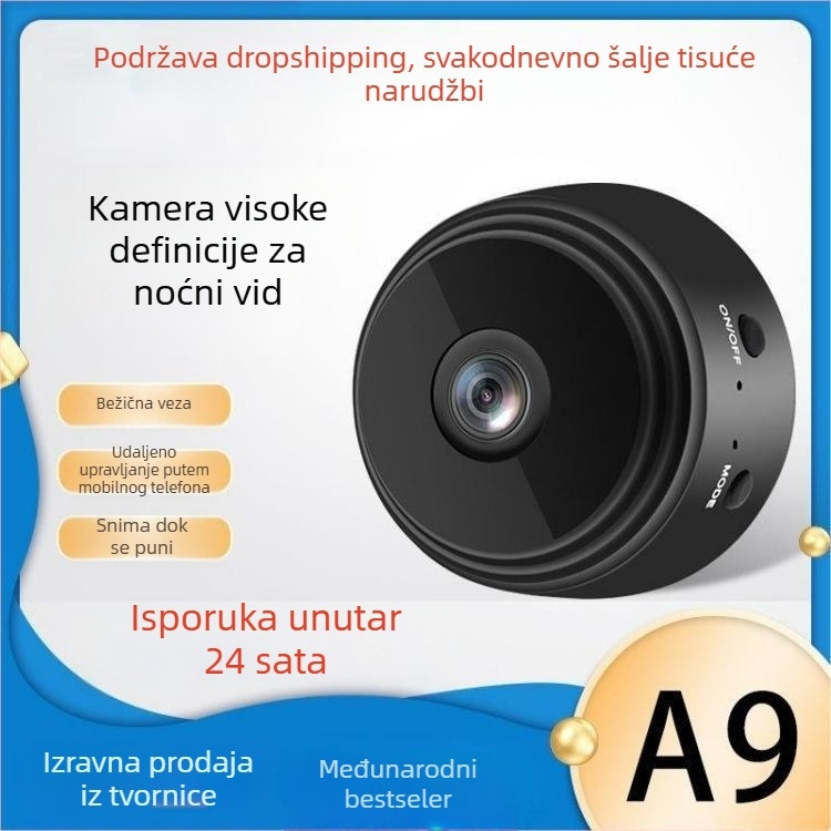 A9 HD Wi‑Fi unutarnja kamera za nadzor s noćnim vidom, 1080p, 3.6 mm objektiv, daljinsko gledanje